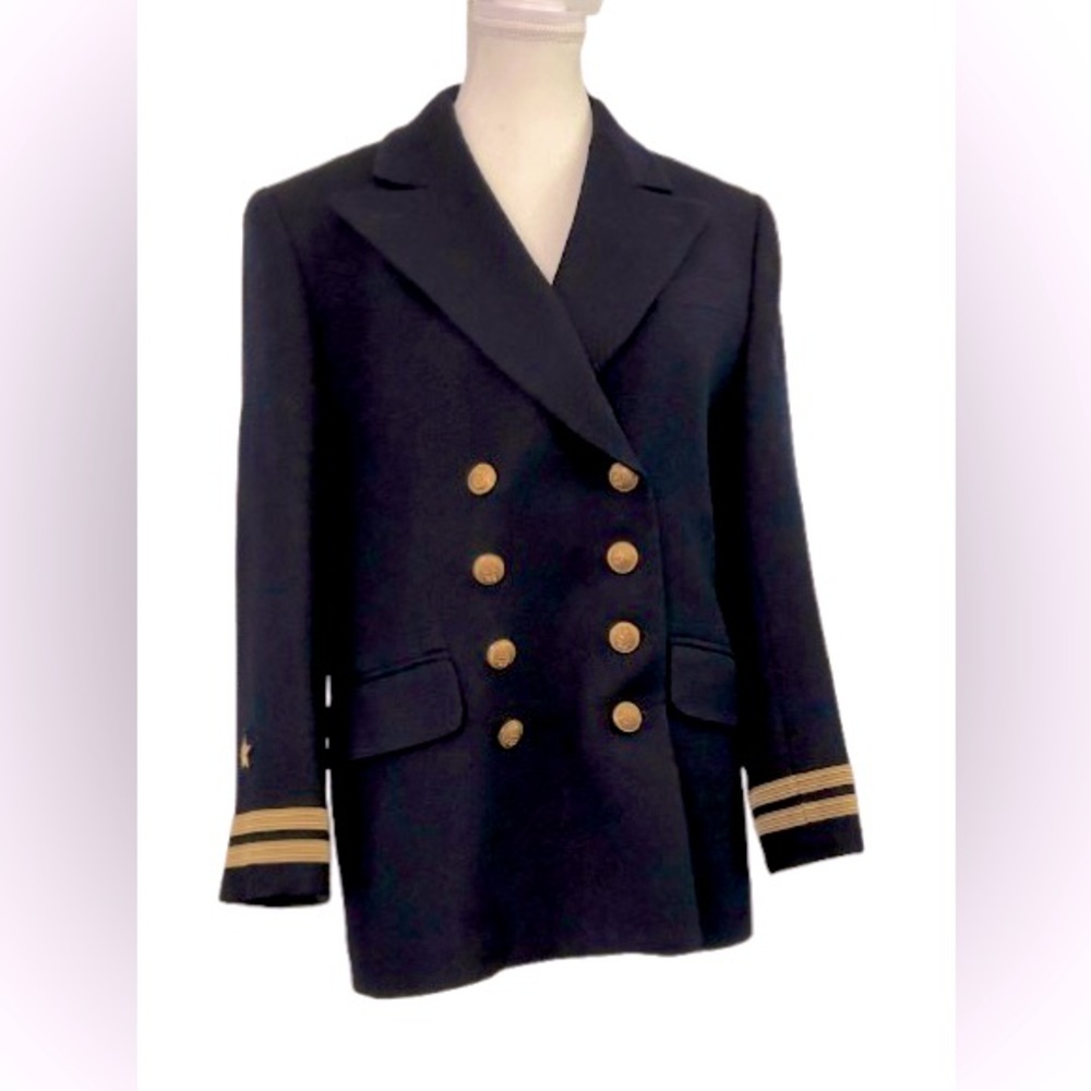 Vintage Wool Ralph Lauren Navy Blue Blazer Gold 6P Military Naval Star Small